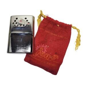 Vintage Jon-E Aladdin Hand Warmer 1970 Chrome Pocket Heater w/ Pouch